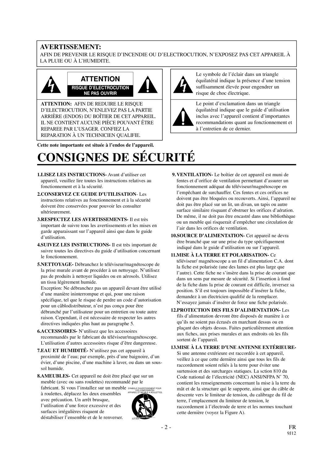 Sylvania DCC1903 owner manual Consignes DE Sécurité 