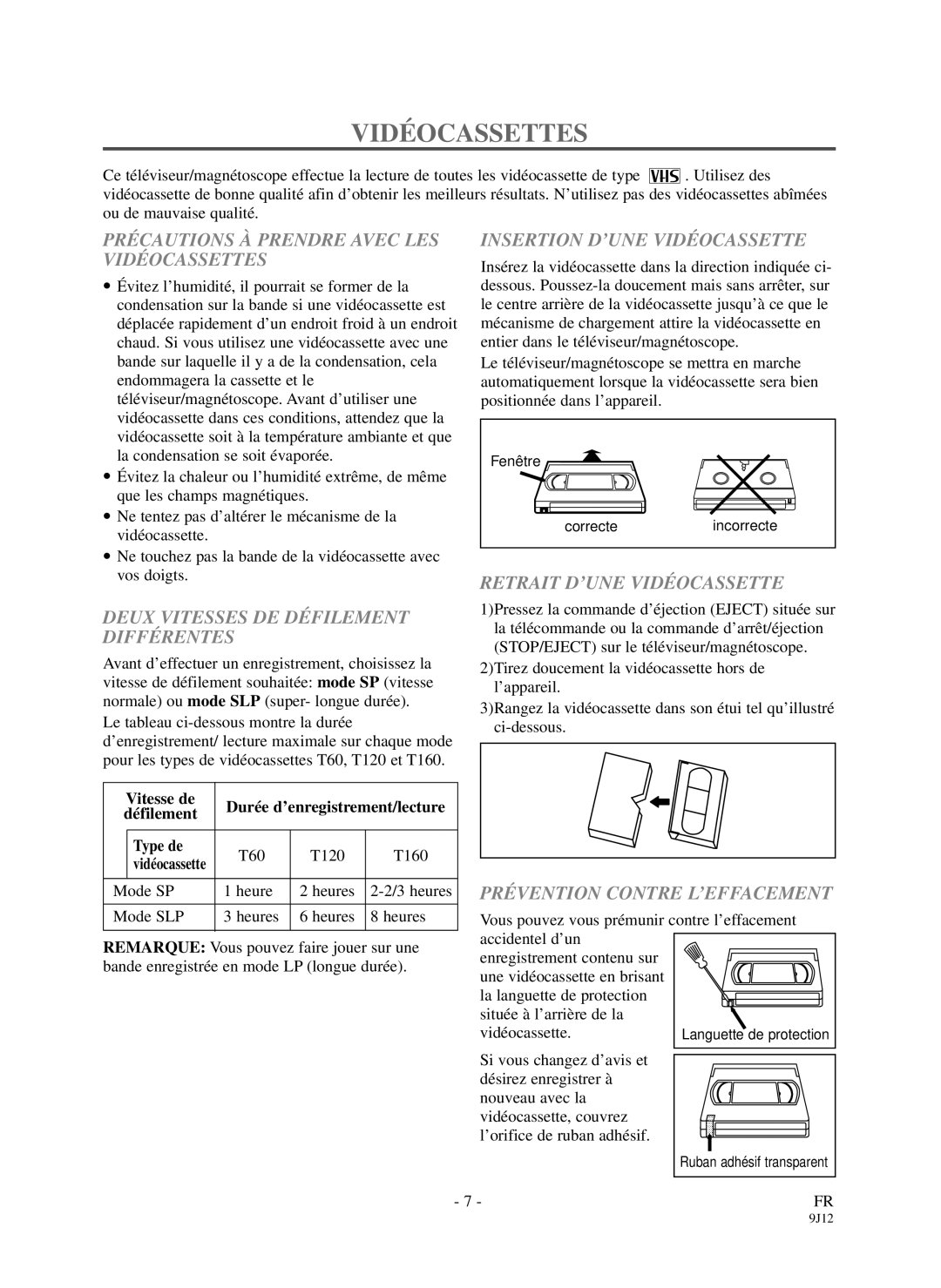 Sylvania DCC1903 owner manual Vidéocassettes 