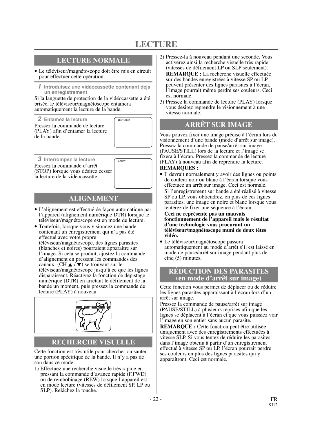 Sylvania DCC1903 owner manual Lecture Normale, Alignement, Recherche Visuelle, Arrêt SUR Image 