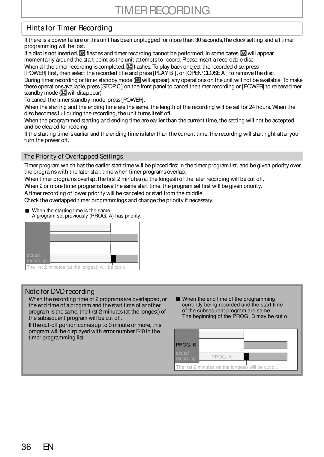 Sylvania DigitalVideoDiscRecorder owner manual Hints for Timer Recording, Priority of Overlapped Settings 