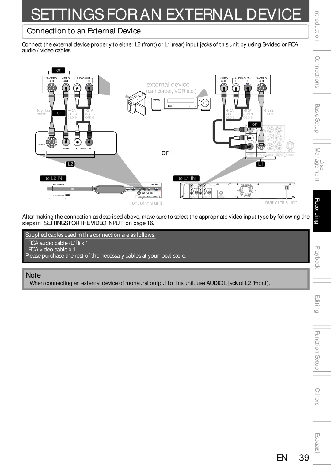 Sylvania DigitalVideoDiscRecorder owner manual Connection to an External Device, External device 