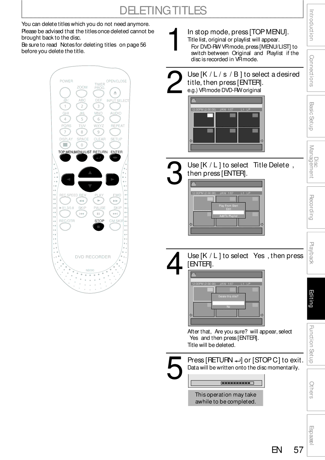 Sylvania DigitalVideoDiscRecorder owner manual Deleting Titles 