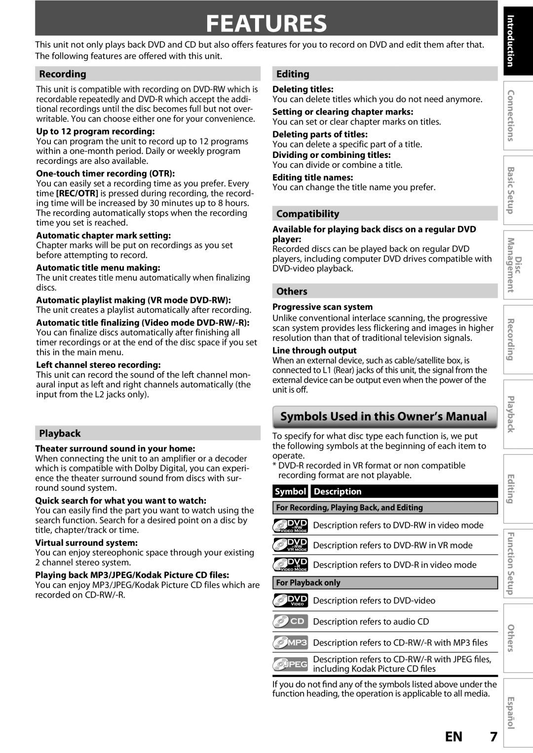 Sylvania DigitalVideoDiscRecorder owner manual Features 