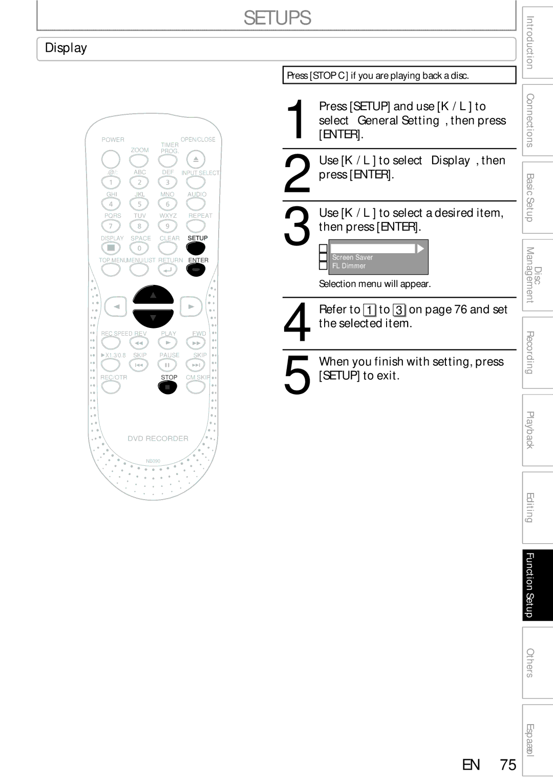 Sylvania DigitalVideoDiscRecorder owner manual Display, Selection menu will appear 