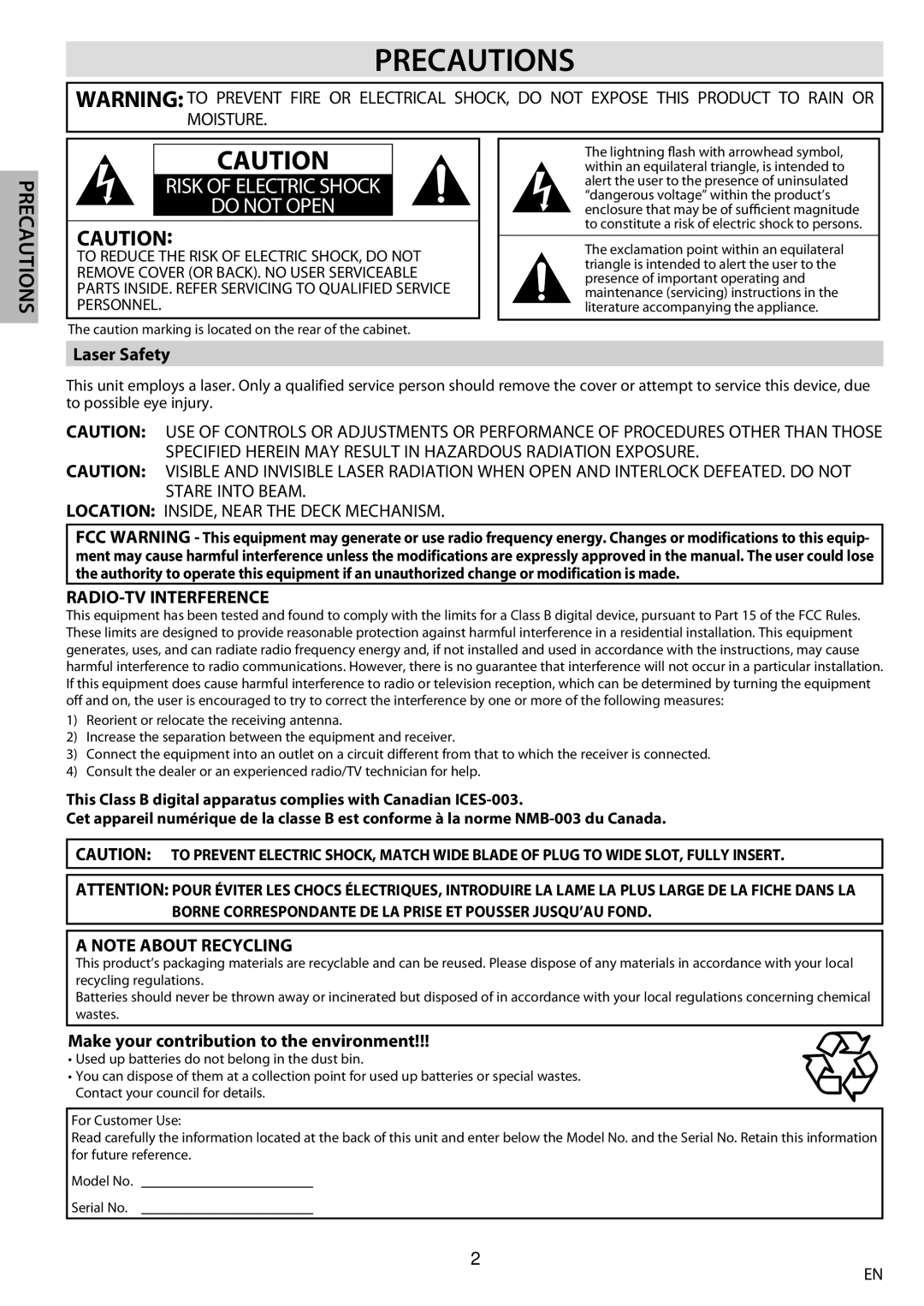 Sylvania DP170SL8 owner manual Laser Safety, Make your contribution to the environment 