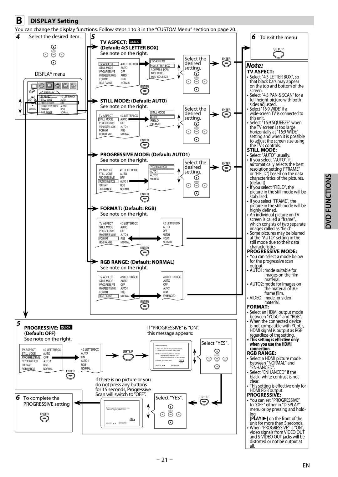 Sylvania DP170SL8 owner manual Display Setting 