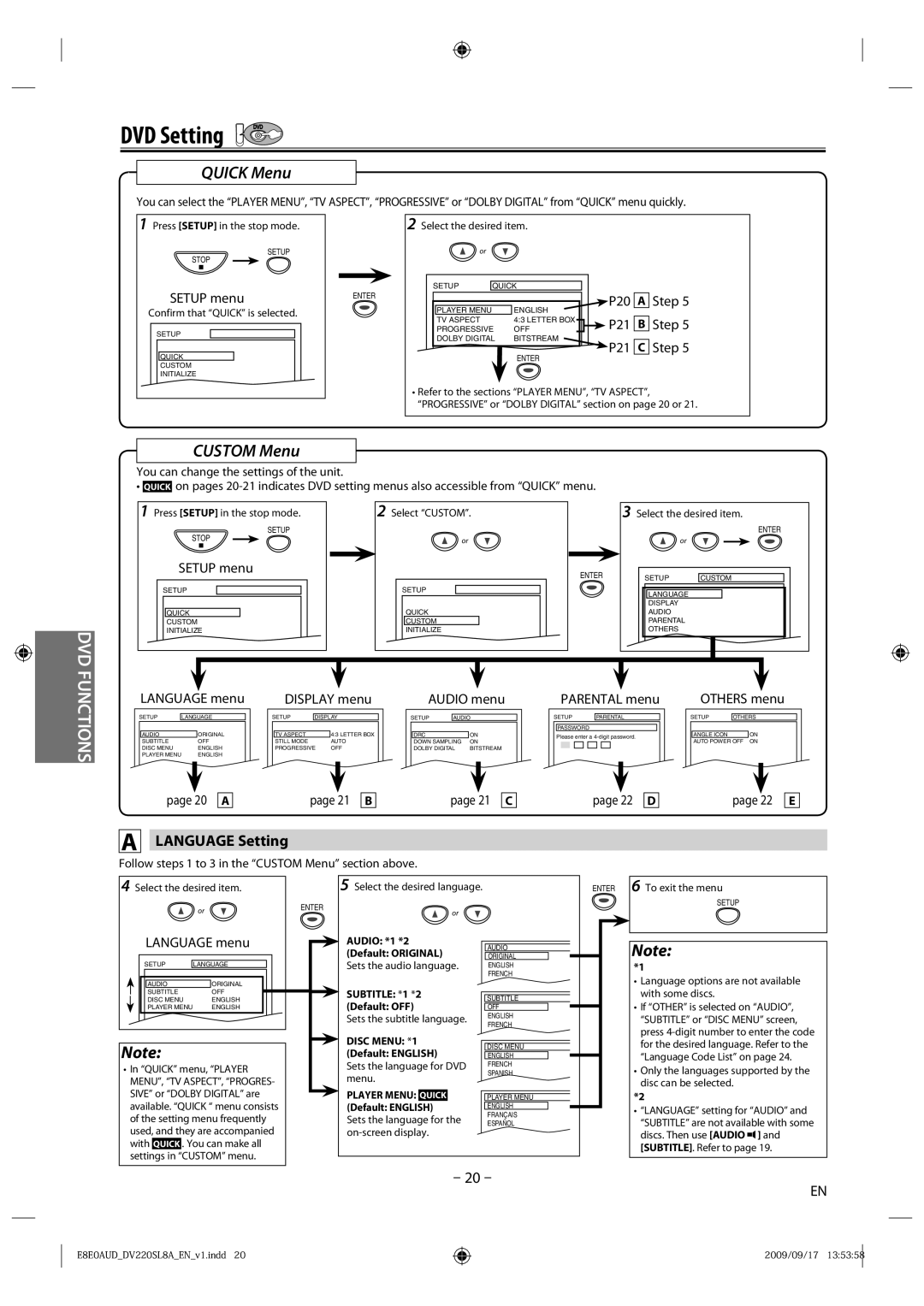 Sylvania DV220SL8 A owner manual Language Setting 