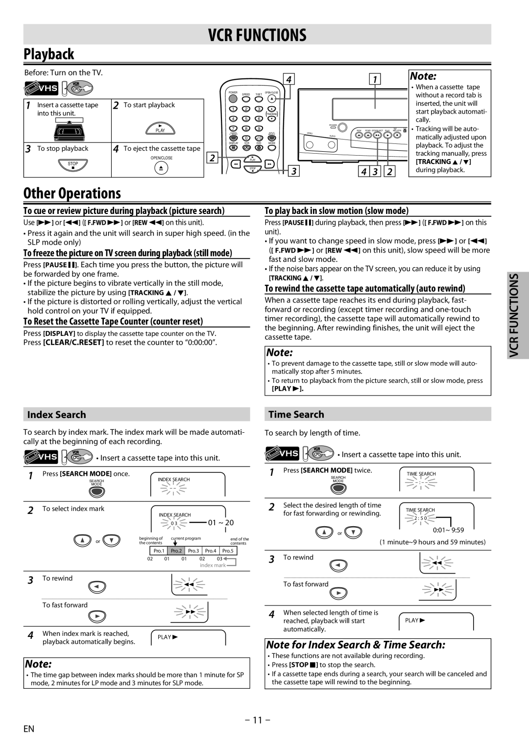 Sylvania dv220sl8 owner manual VCR Functions, Playback, Other Operations 