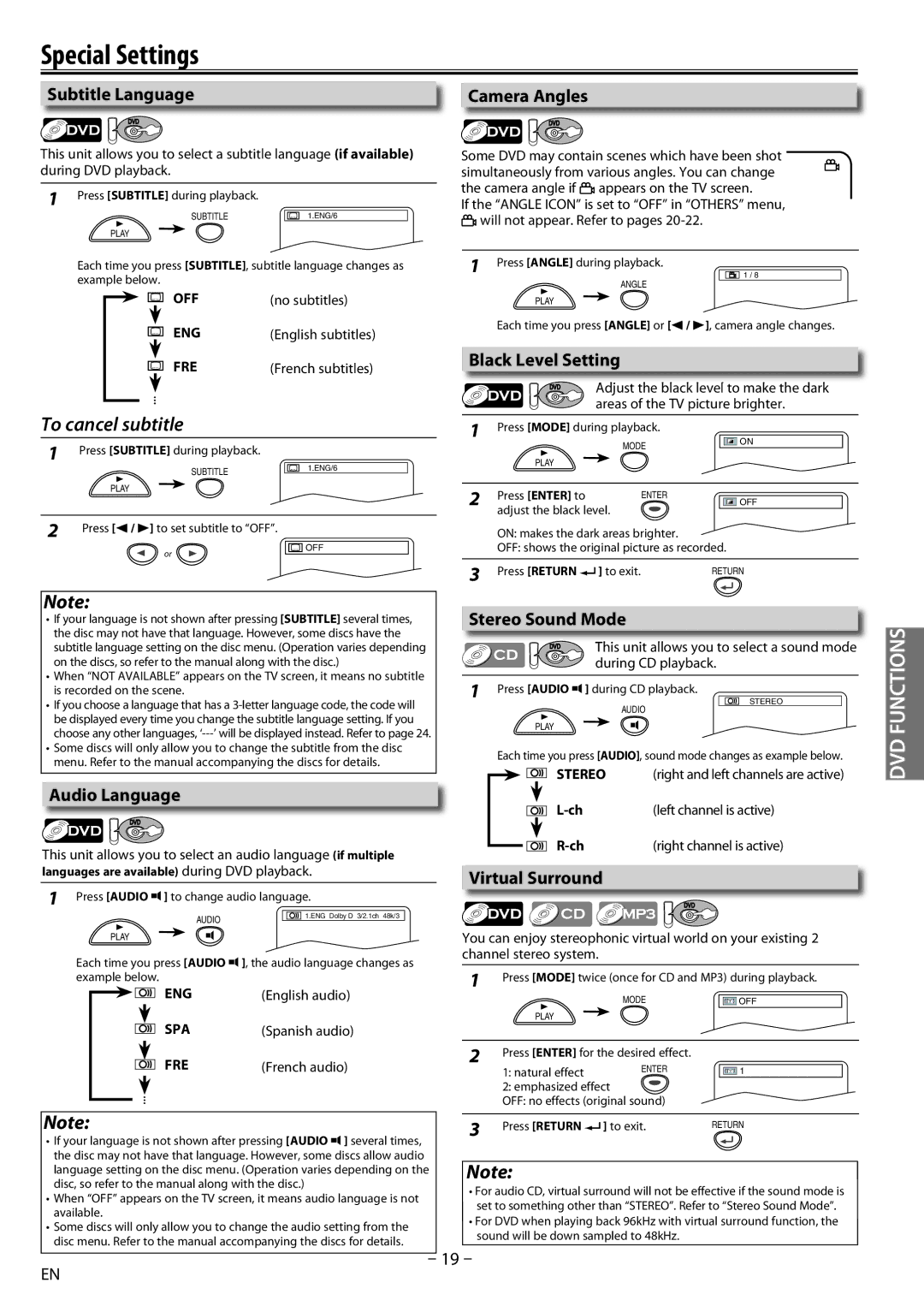 Sylvania dv220sl8 owner manual Special Settings 