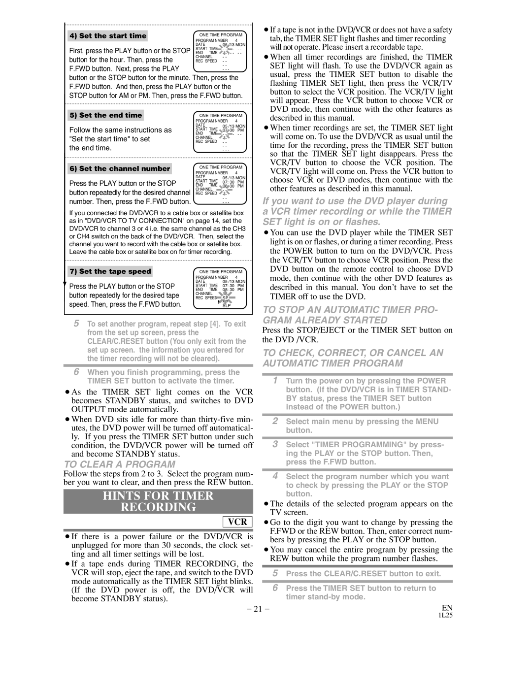 Sylvania DVC800C Hints for Timer Recording, To Clear a Program, To Stop AN Automatic Timer PRO- Gram Already Started 