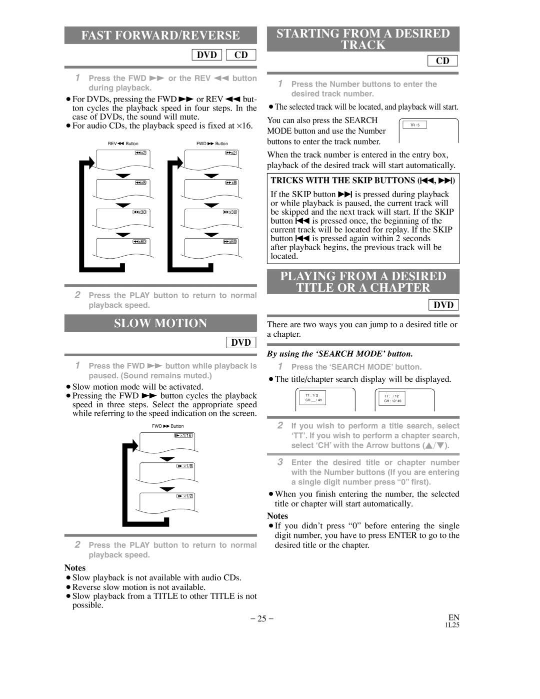 Sylvania DVC800C owner manual Fast FORWARD/REVERSE, Slow Motion, Starting from a Desired Track 