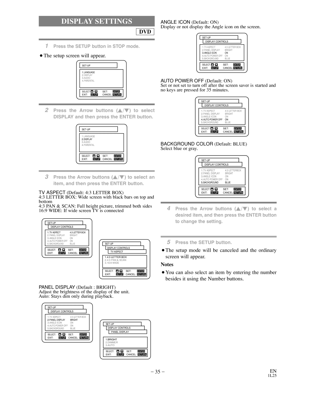 Sylvania DVC800C owner manual Display Settings, Auto Power OFF Default on 