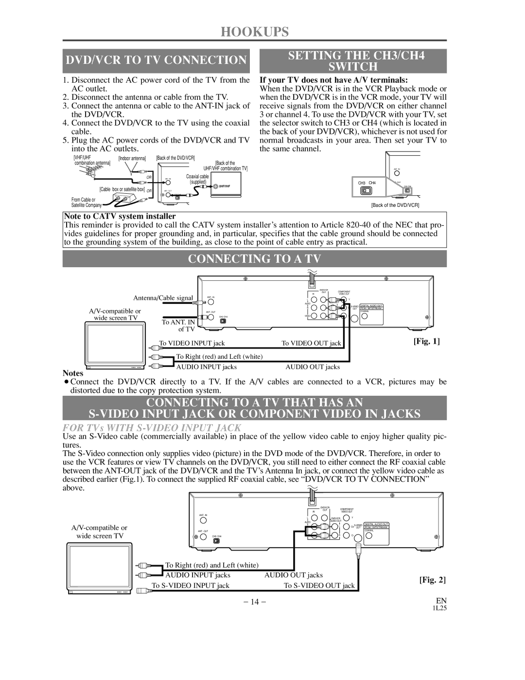 Sylvania DVC800CC owner manual DVD/VCR to TV Connection, Switch, Connecting to a TV, If your TV does not have A/V terminals 