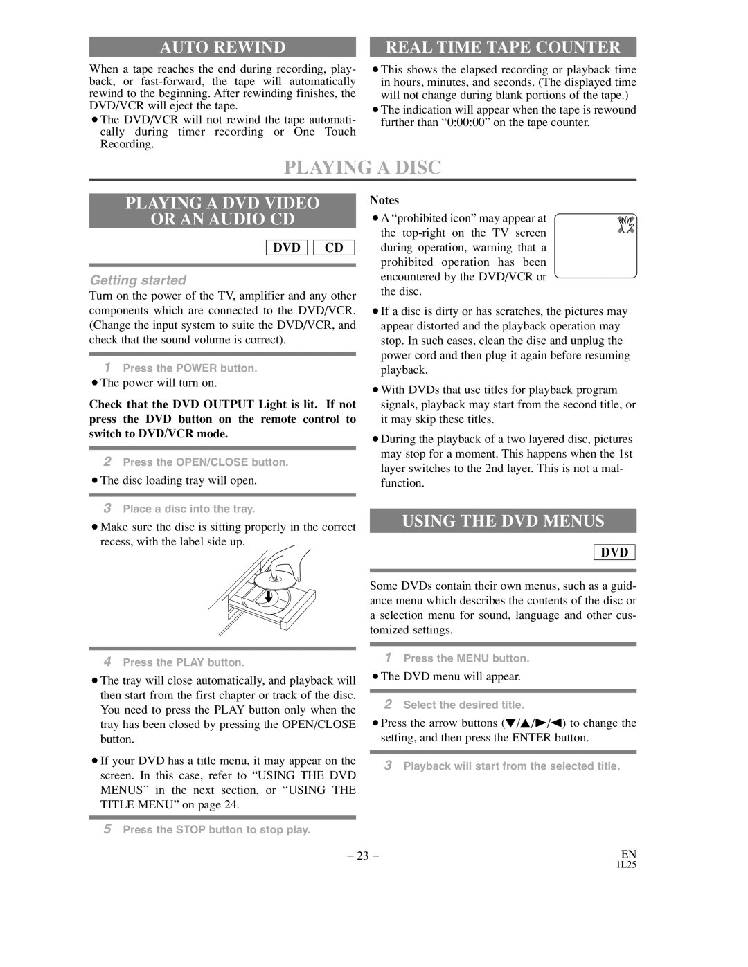 Sylvania DVC800CC owner manual Playing a Disc, Auto Rewind, Playing a DVD Video Or AN Audio CD, Using the DVD Menus 