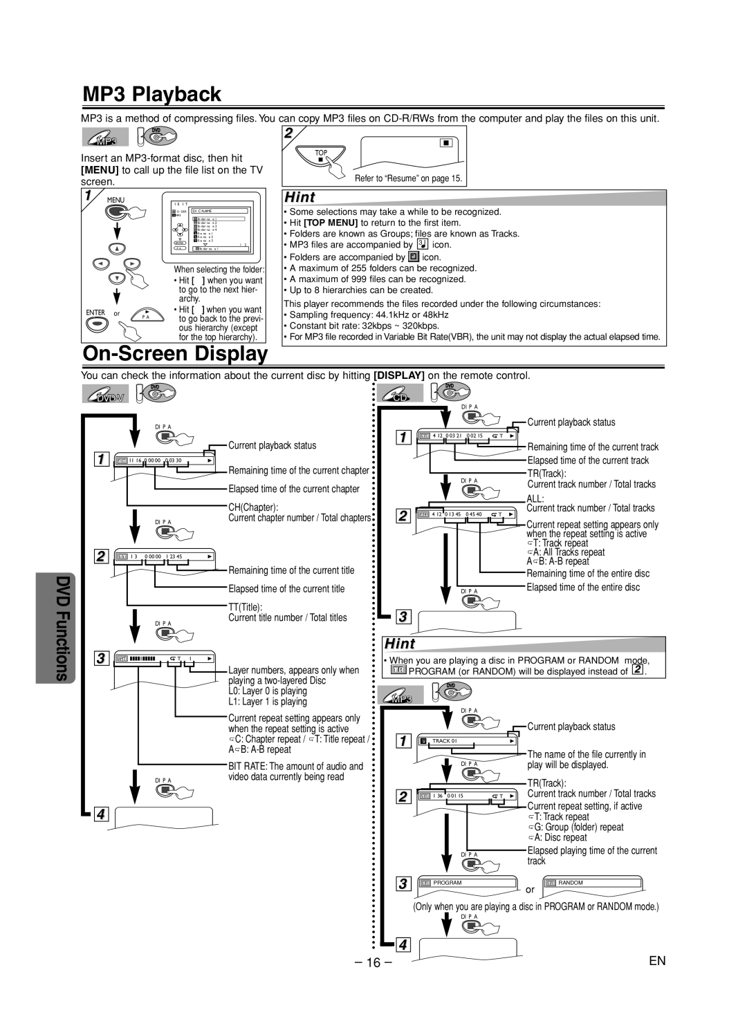 Sylvania DVC840F owner manual On-Screen Display 