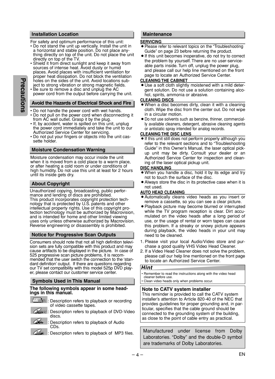 Sylvania DVC840F owner manual Hint 