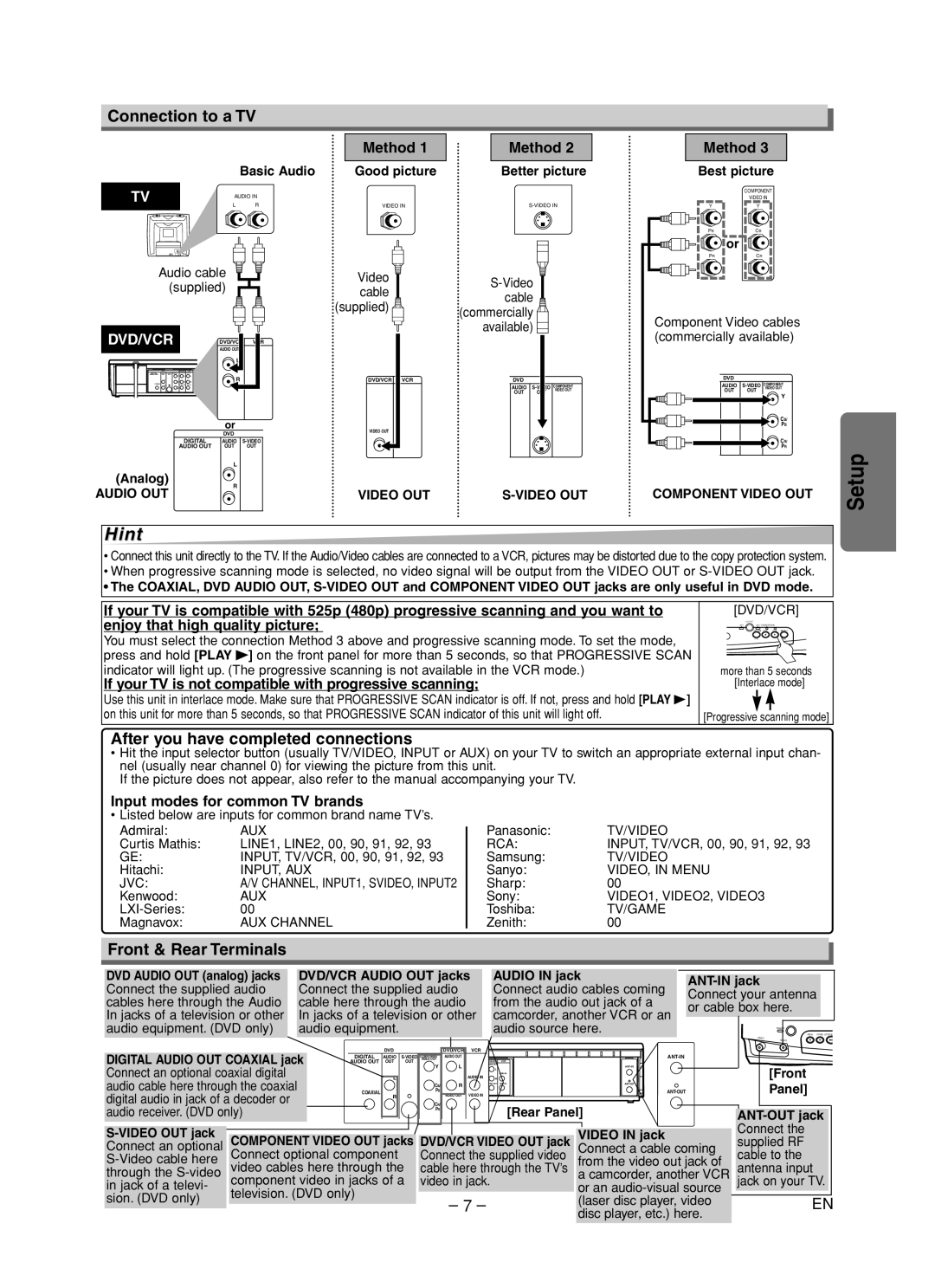 Sylvania DVC840F owner manual Connection to a TV, After you have completed connections, Front & Rear Terminals 