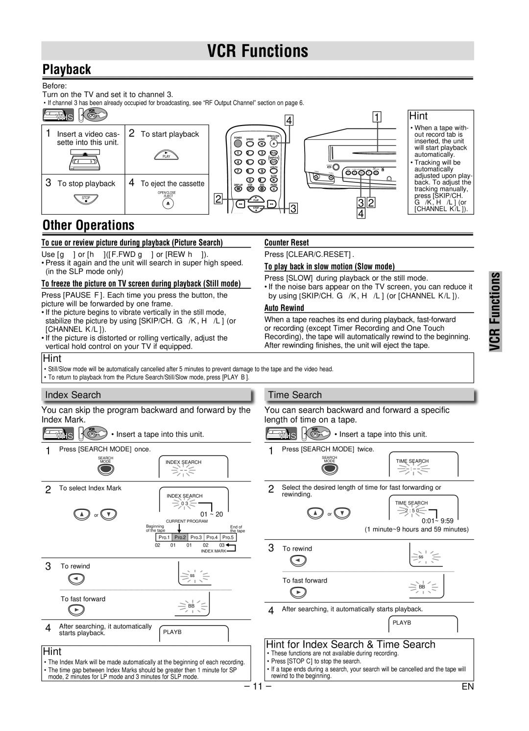 Sylvania DVC840G owner manual VCR Functions, Playback, Other Operations 