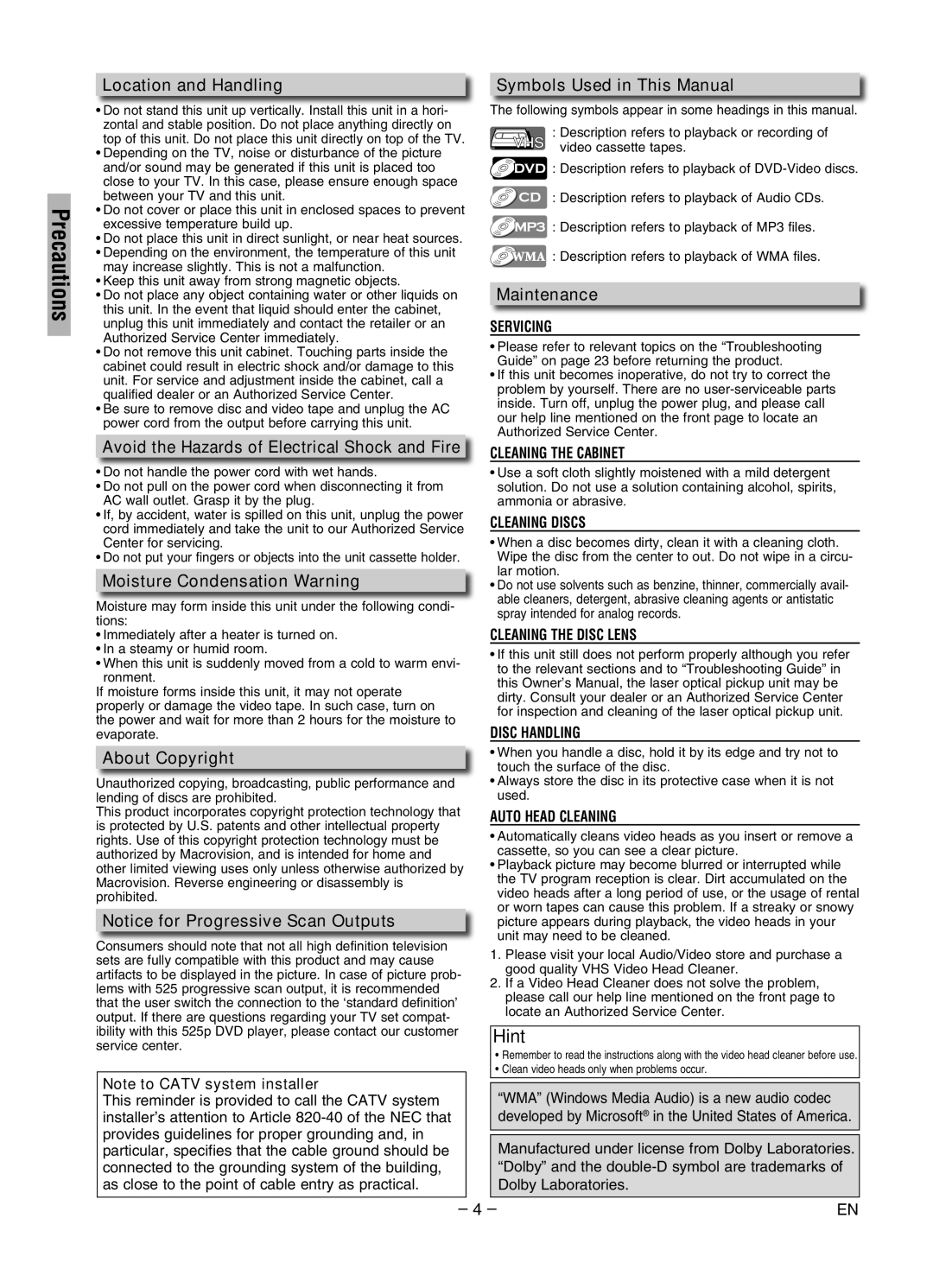 Sylvania DVC840G owner manual Hint 