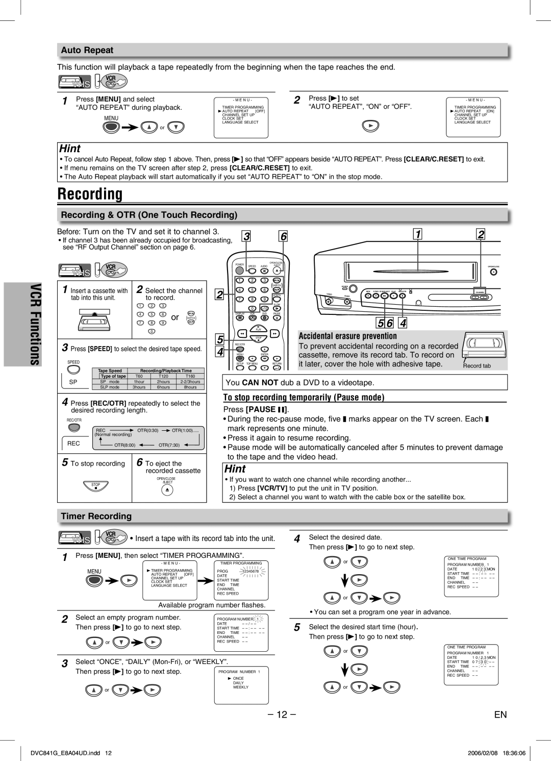 Sylvania DVC841G owner manual Recording 