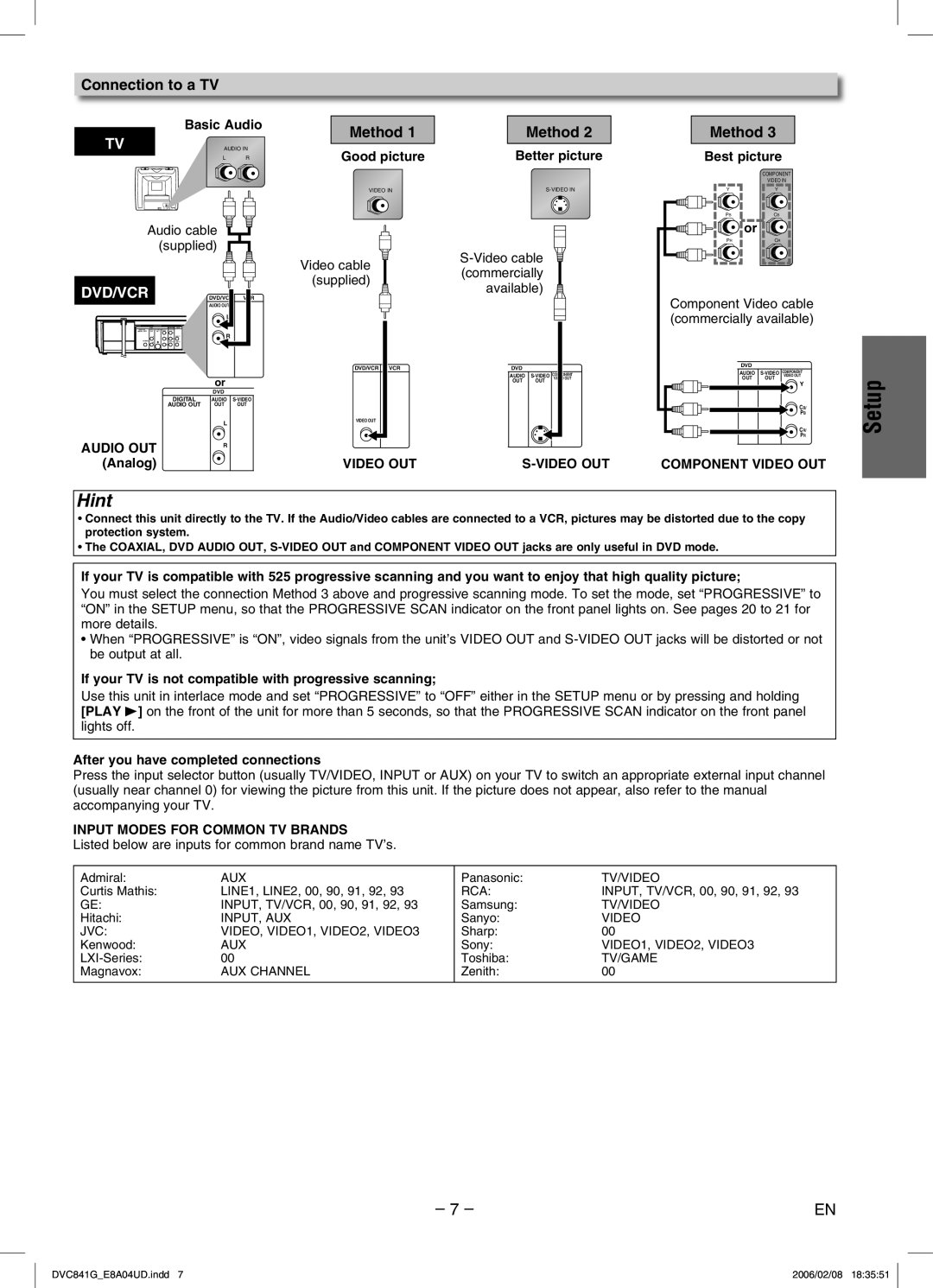 Sylvania DVC841G owner manual Connection to a TV 