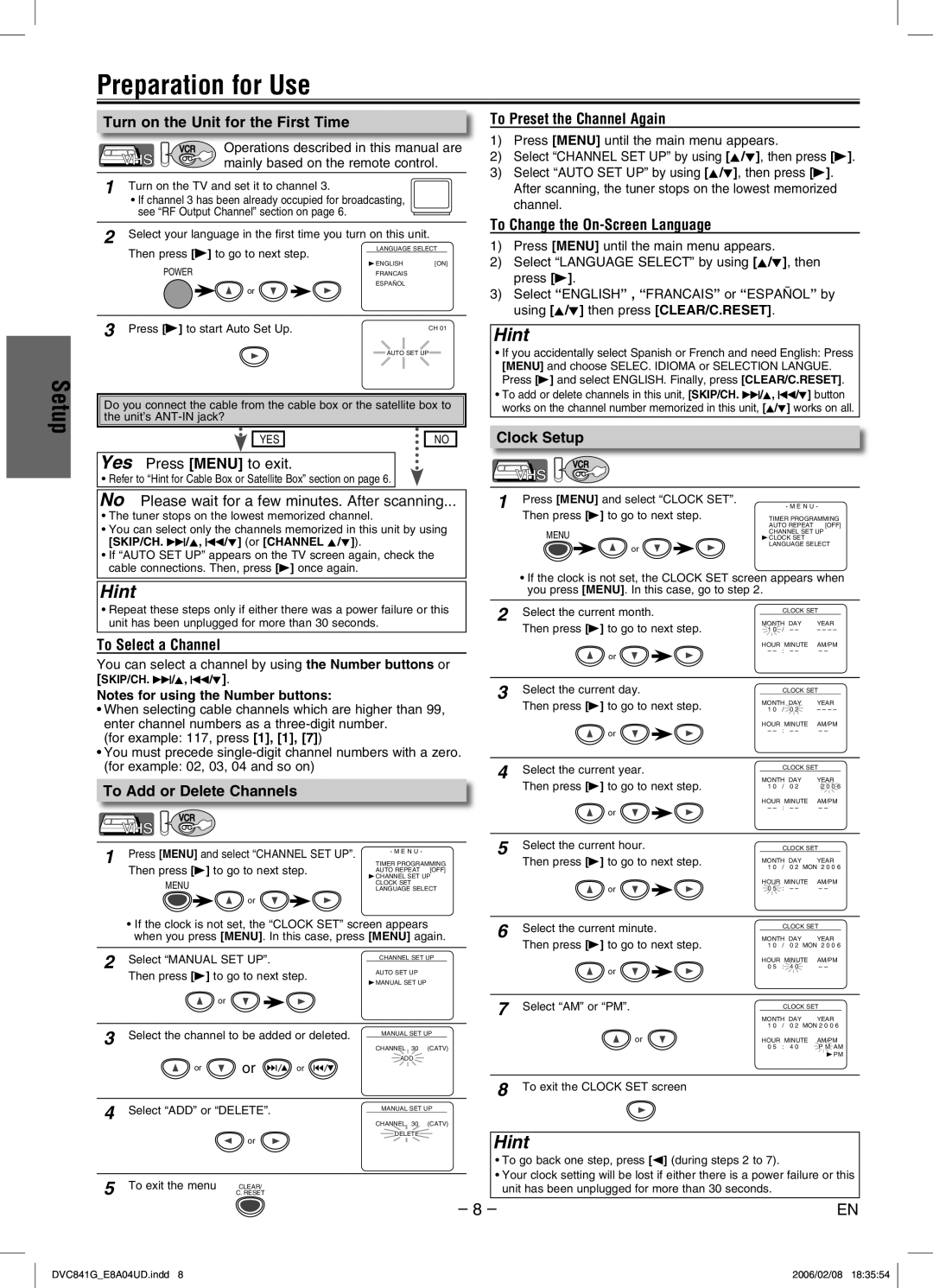 Sylvania DVC841G owner manual Preparation for Use 