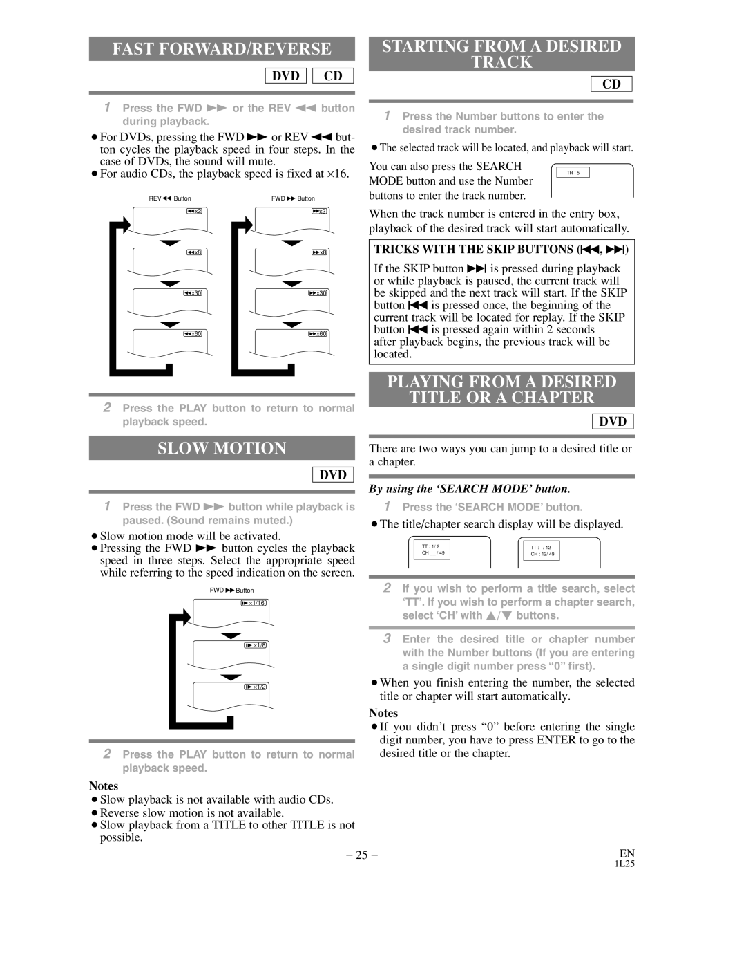 Sylvania DVC850C owner manual Fast FORWARD/REVERSE, Slow Motion, Starting from a Desired Track 