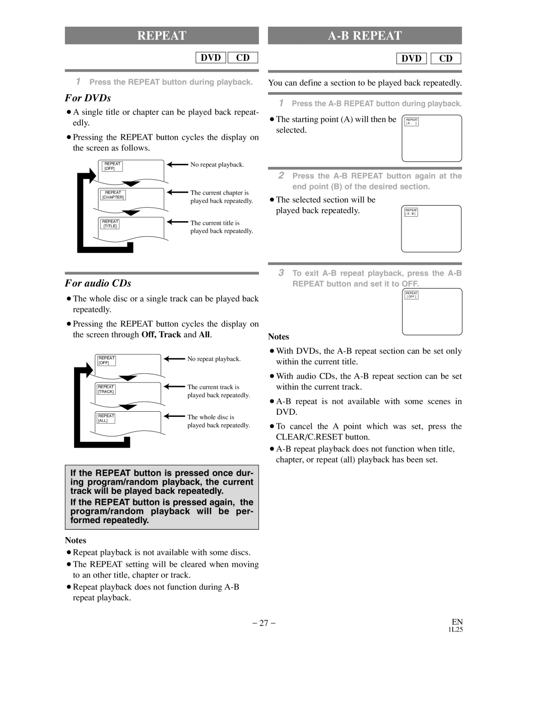 Sylvania DVC850C owner manual Repeat, You can define a section to be played back repeatedly 