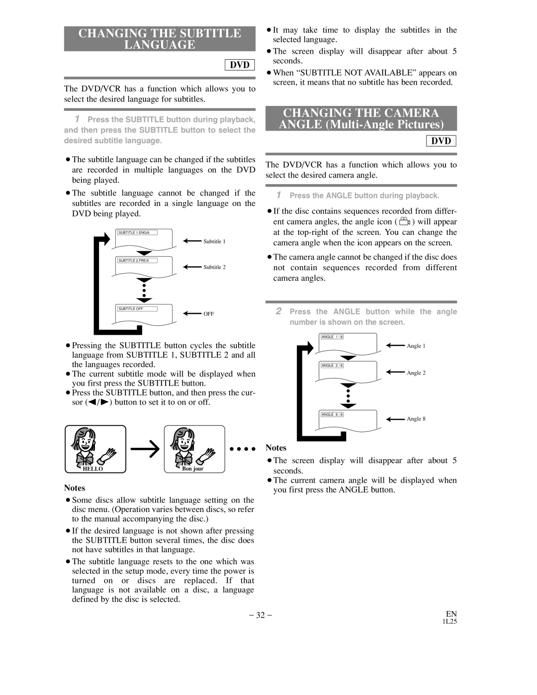 Sylvania DVC850C owner manual Changing the Subtitle Language, Changing the Camera 