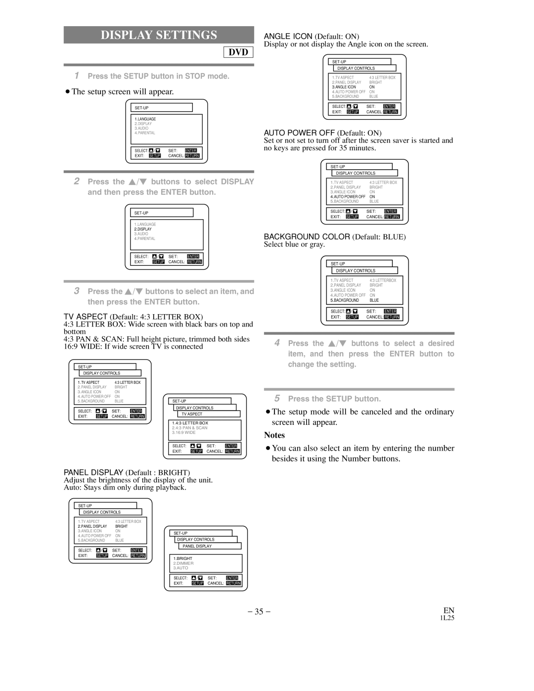 Sylvania DVC850C owner manual Display Settings, Auto Power OFF Default on 