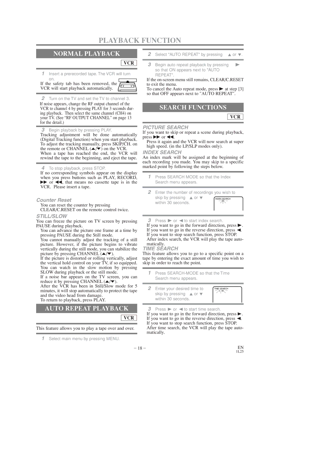 Sylvania DVC860D owner manual Playback Function, Normal Playback, Search Functions, Auto Repeat Playback 