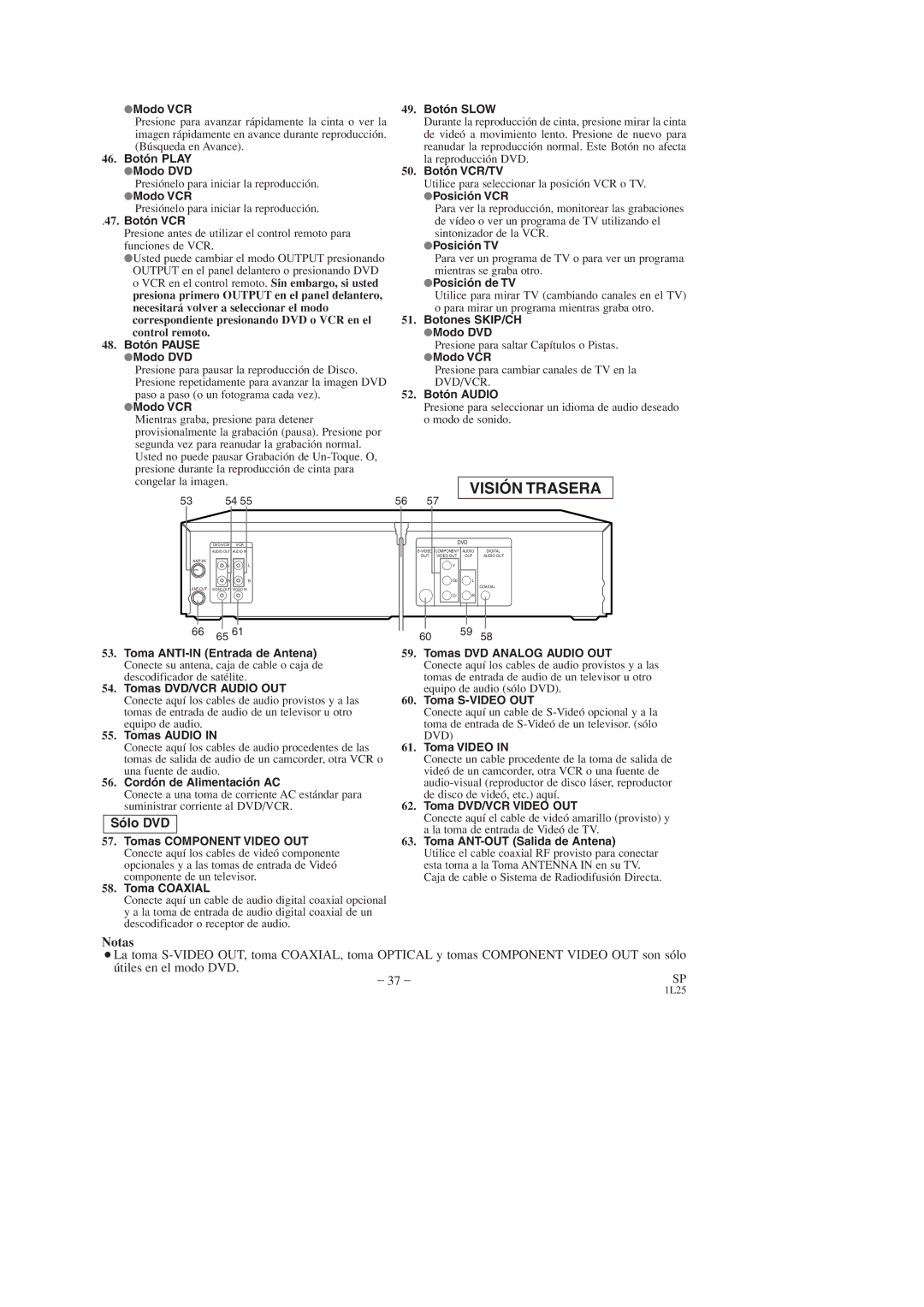 Sylvania DVC860D owner manual Sólo DVD, Botón VCR 