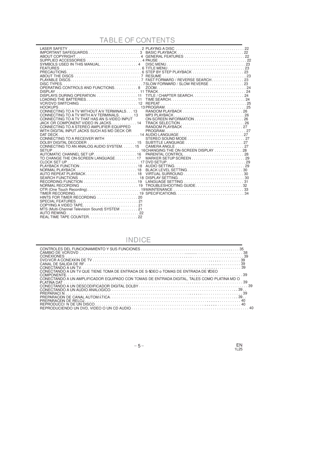 Sylvania DVC860D owner manual Table of Contents, Indice 