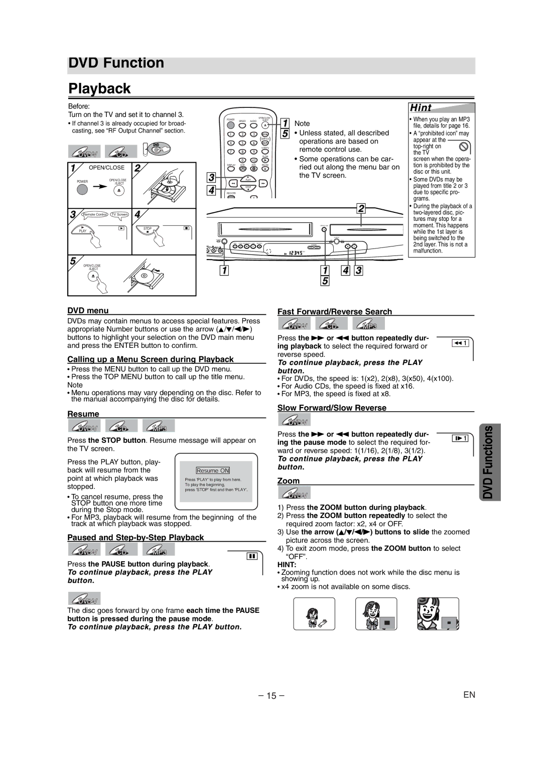 Sylvania DVC860E owner manual DVD Function Playback 