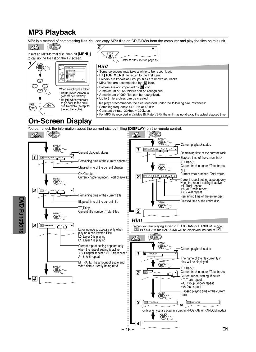 Sylvania DVC860F Current playback status, CHChapter, TTTitle, Playing a two-layered Disc, L0 Layer 0 is playing, TRTrack 