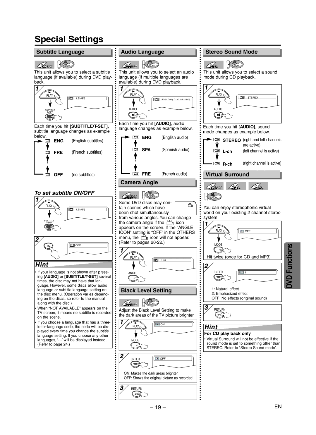 Sylvania DVC860F owner manual Special Settings 