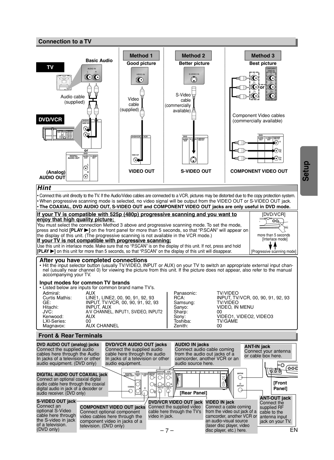 Sylvania DVC860F owner manual Connection to a TV, After you have completed connections, Front & Rear Terminals 