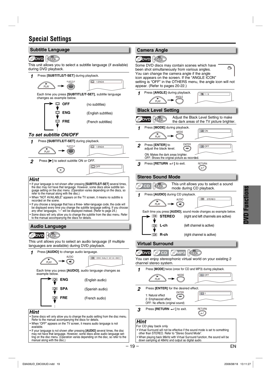 Sylvania DVC865G owner manual Special Settings 