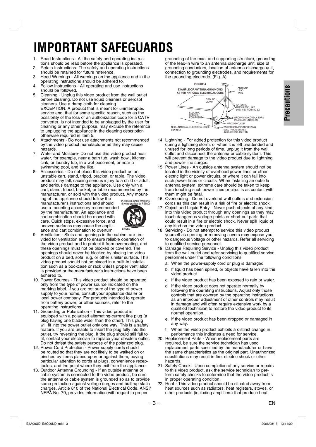 Sylvania DVC865G owner manual Important Safeguards 