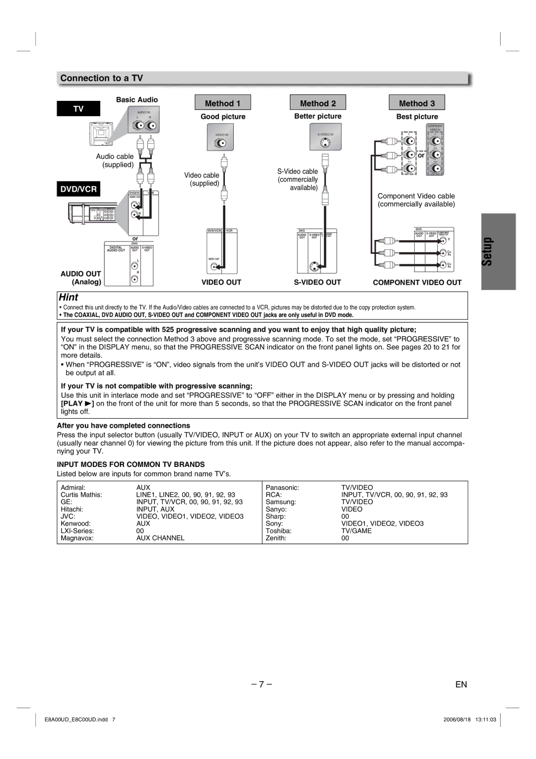 Sylvania DVC865G owner manual Connection to a TV 