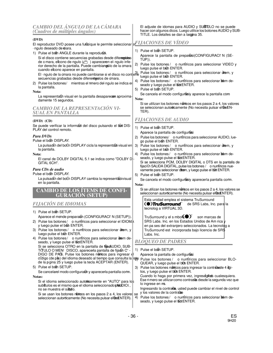 Sylvania DVL1000 owner manual Cambio DE LOS Ítems DE Confi Guración Setup 