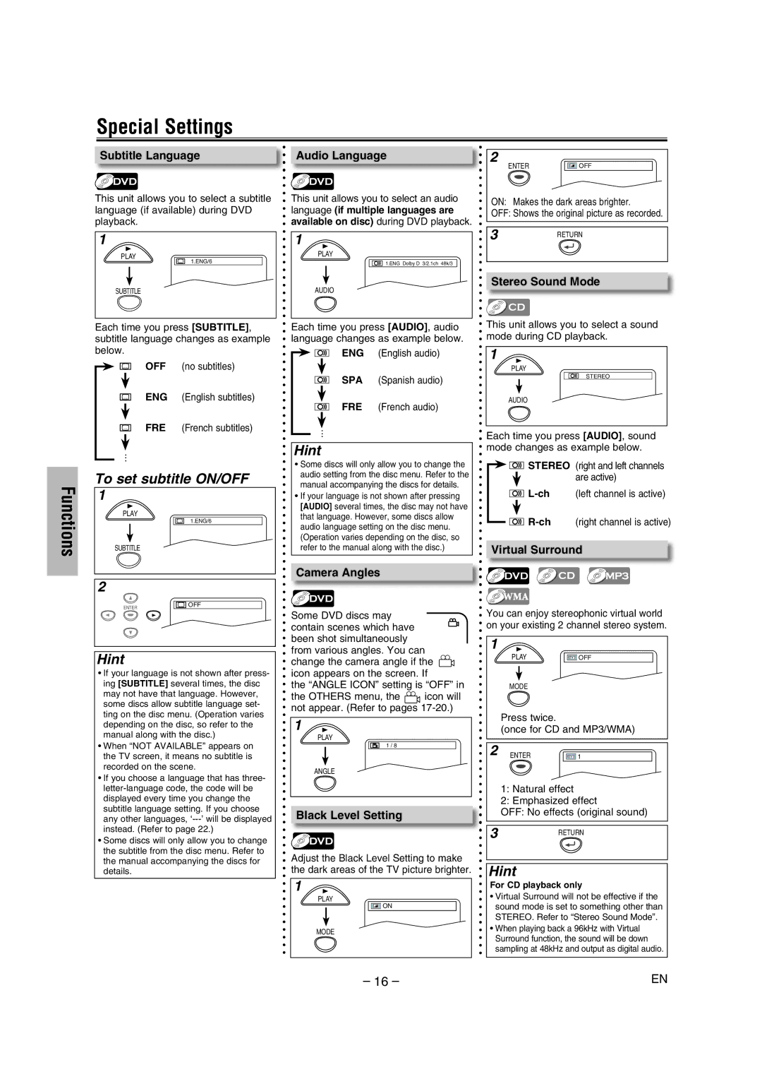 Sylvania DVL1000G owner manual To set subtitle ON/OFF 