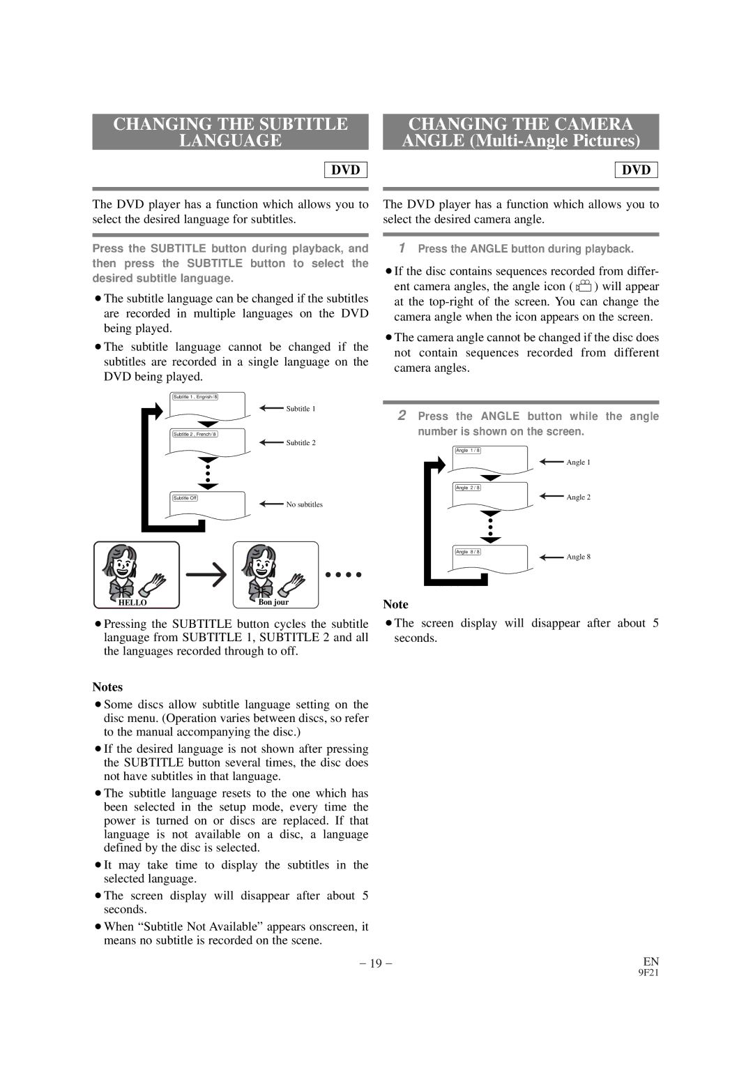 Sylvania DVL100B owner manual Changing the Subtitle Language, Changing the Camera Angle Multi-Angle Pictures 