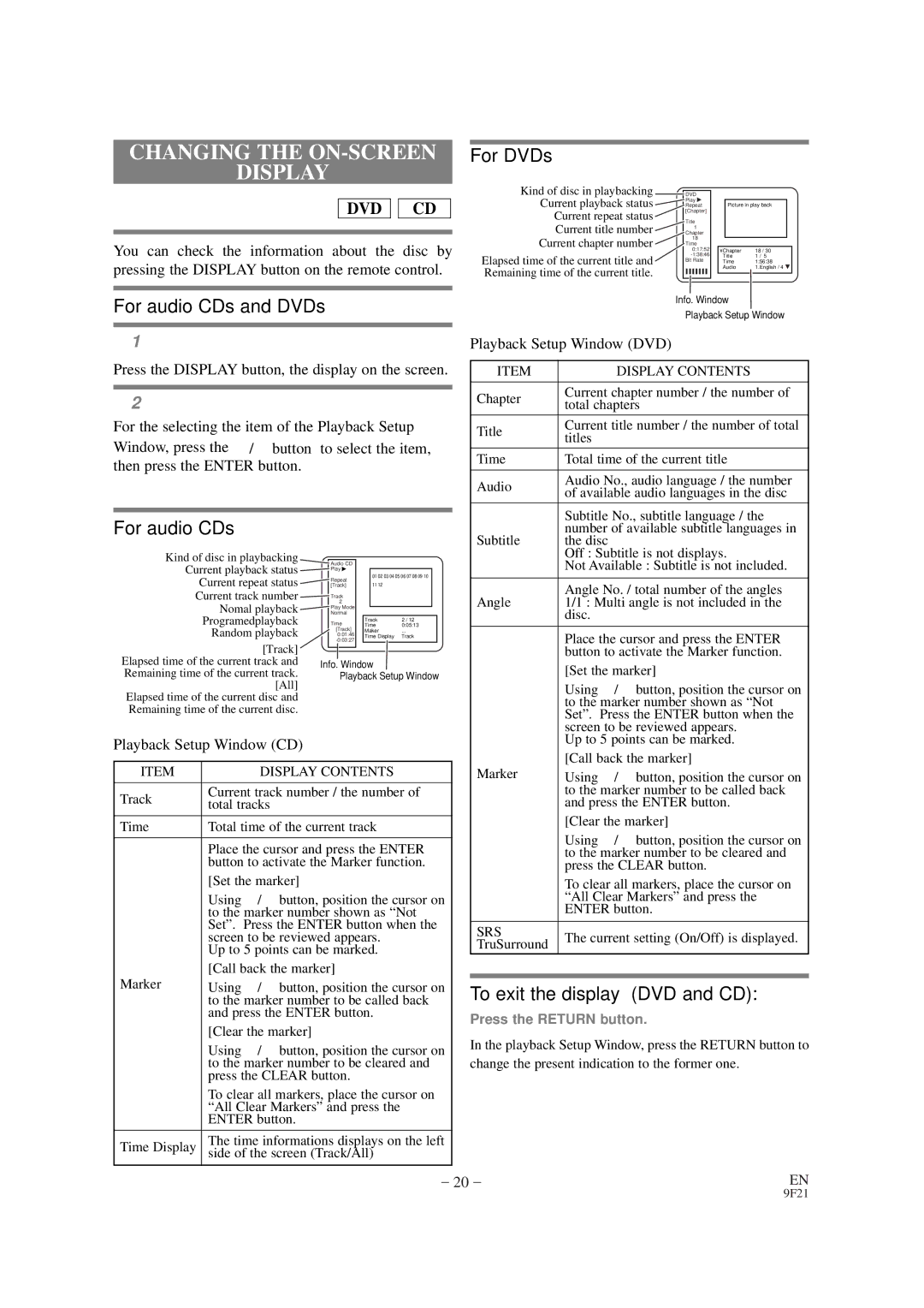 Sylvania DVL100B owner manual Changing the ON-SCREEN Display, Playback Setup Window CD 