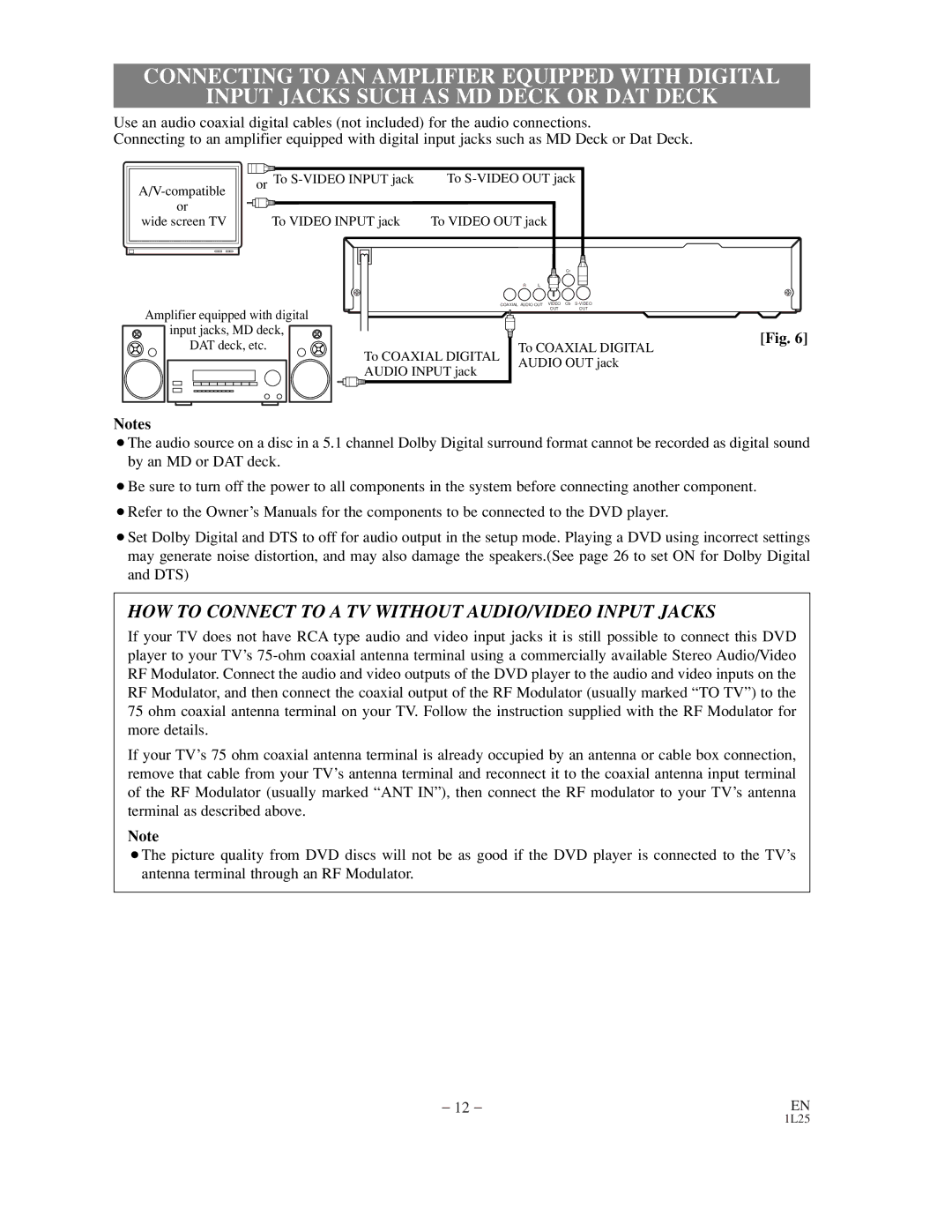 Sylvania DVL100C owner manual HOW to Connect to a TV Without AUDIO/VIDEO Input Jacks 