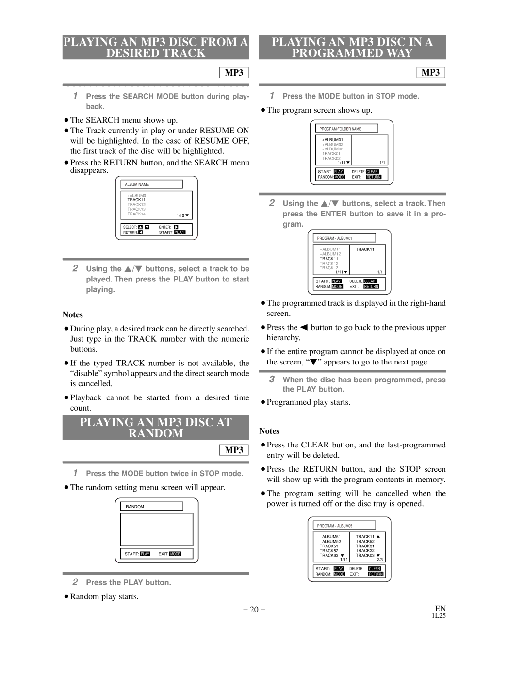 Sylvania DVL100C owner manual Playing AN MP3 Disc from a Desired Track, Playing AN MP3 Disc in a Programmed WAY 