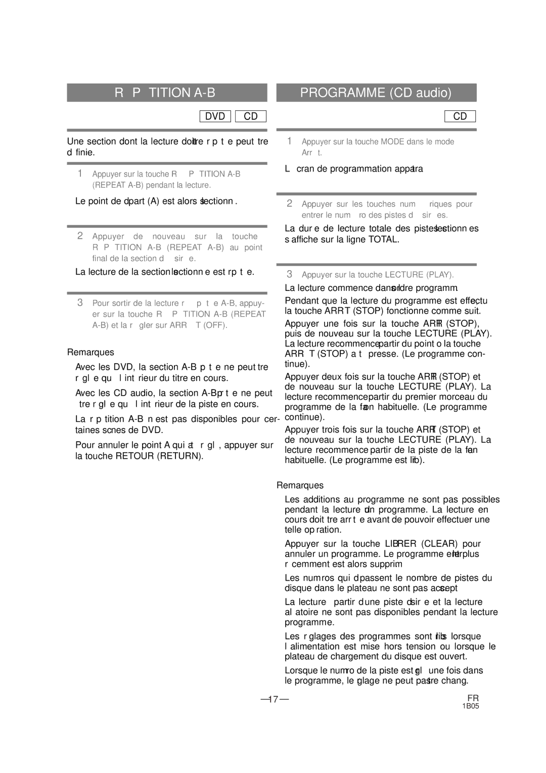 Sylvania DVL100CB owner manual RÉ PÉ Tition A-B, ¡La lecture de la section sélectionnée est répétée 