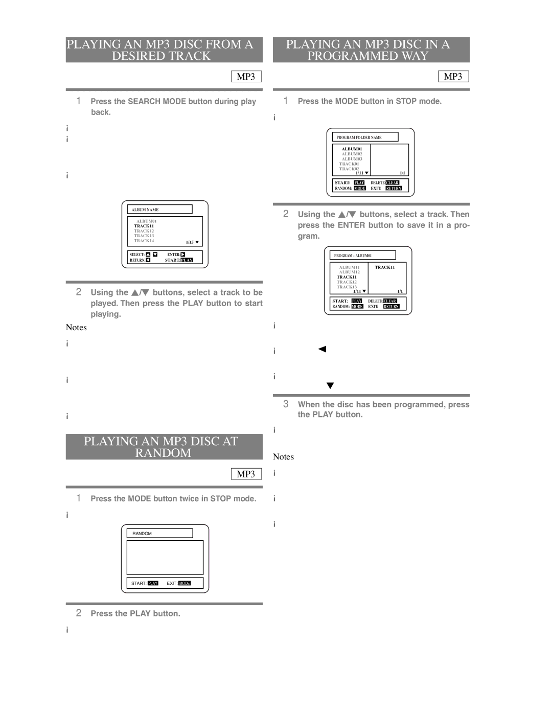 Sylvania DVL100CC owner manual Playing AN MP3 Disc from a Desired Track, Playing AN MP3 Disc AT Random 