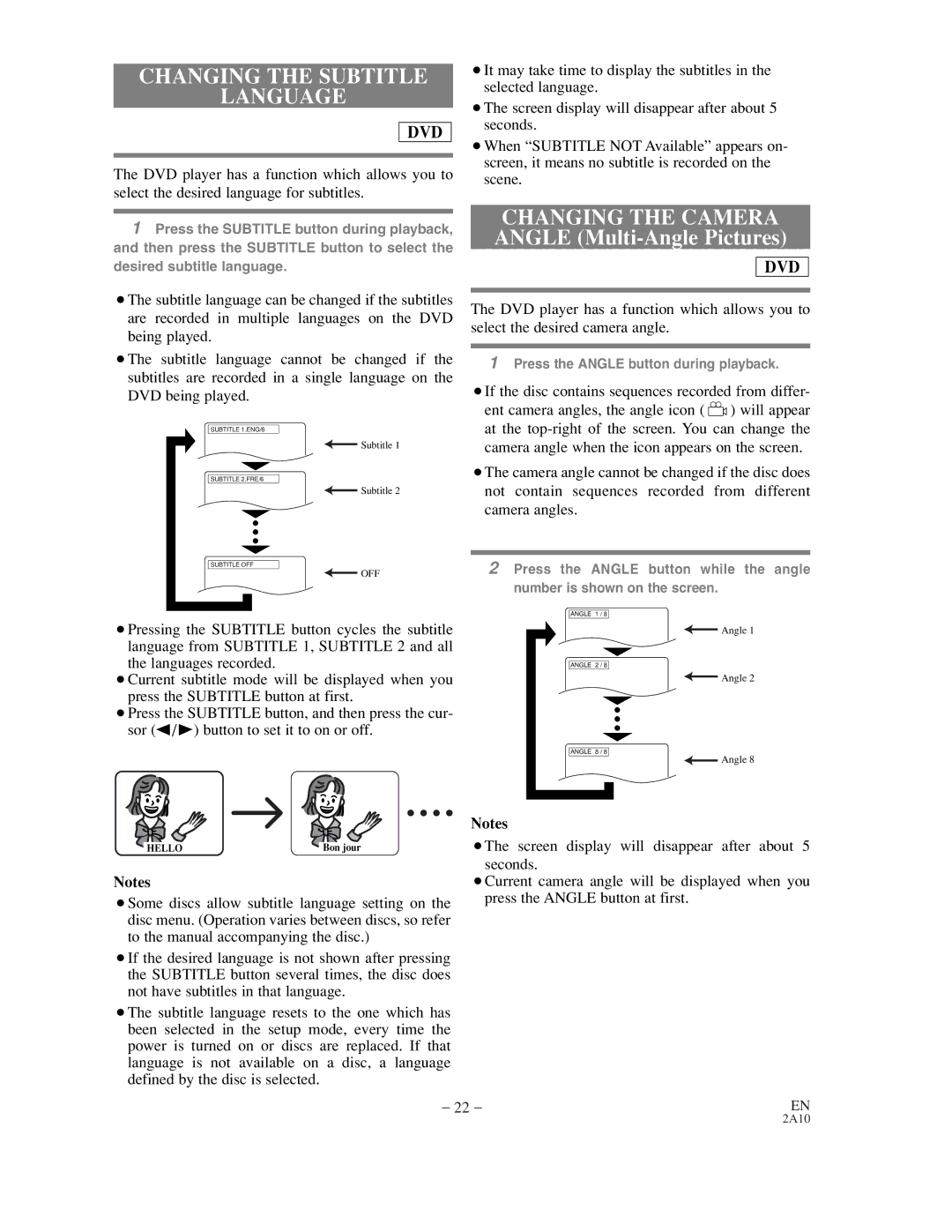 Sylvania DVL100CC owner manual Changing the Subtitle Language, Changing the Camera 