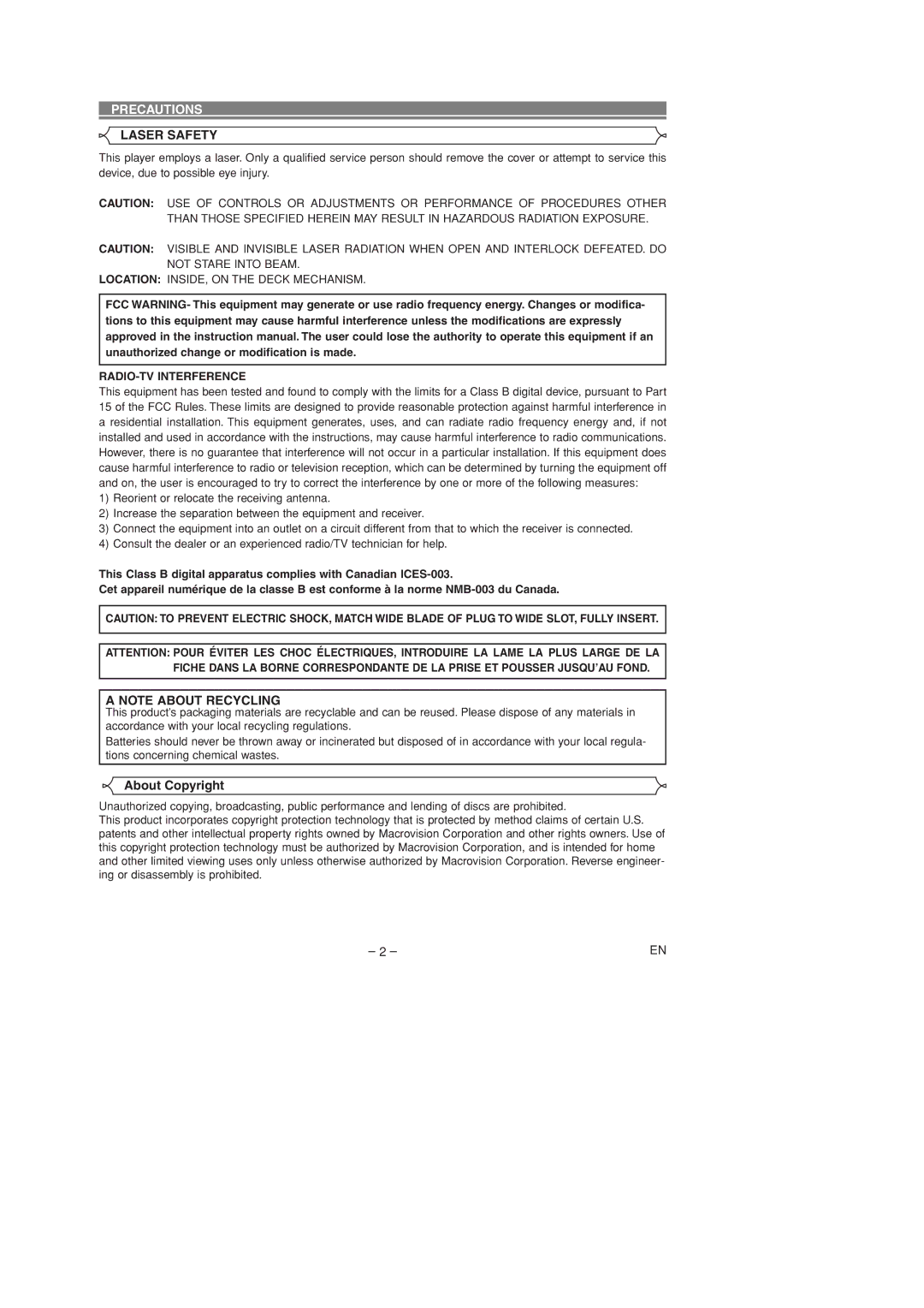 Sylvania DVL100D owner manual Precautions, About Copyright, RADIO-TV Interference 